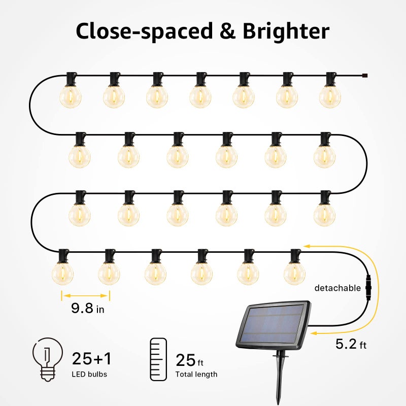 Lepro Solar Outdoor String Lights Patio Bistro Lights, 25ft 26 LED G40 Bulbs, USB Rechargeable Portable Edison CafÃ© String Lights for Porch, Pergola, Backyard, Garden, Pool, Party, Camping, 3600mAh - Image 3